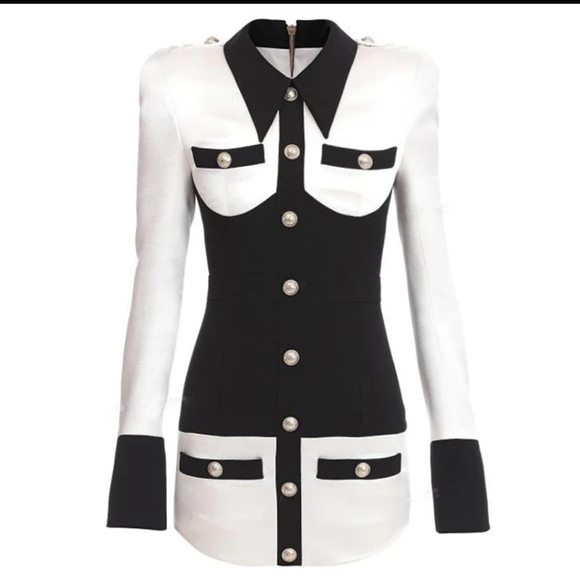 Elegant Black and White Button-Up Dress - Picture 3 of 16